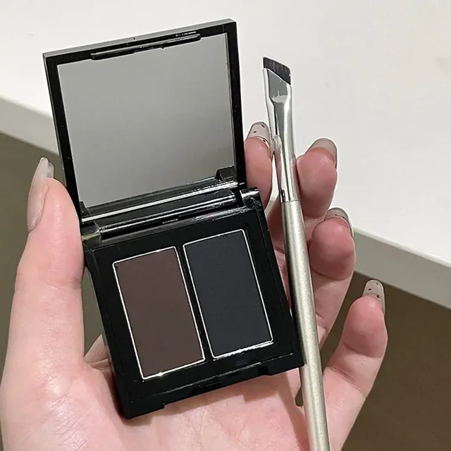 Gellas-paleta de ojos en polvo Bicolor, resistente al agua, cosméticos para ojos de larga duración, sombra de cejas en polvo, maquillaje marrón y negro X1M5 (Bicolor
