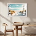 thumbnail image 4 of Beach Pictures Wall Art Decor for Living Room Blue Ocean Painting Decor for Bedroom White Window Frame Style Palm Trees Canvas Wall Decor Blue Coastal Landscape Artwork for Bathroom Home Office, 4 of 6