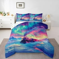 Train Bedding Set Retro Steam Engine Queen Comforter Set Railway Track Transport Down Comforter,Galaxy Stars Iridescent Bed Set Transportation Vehicles Quilt Set
