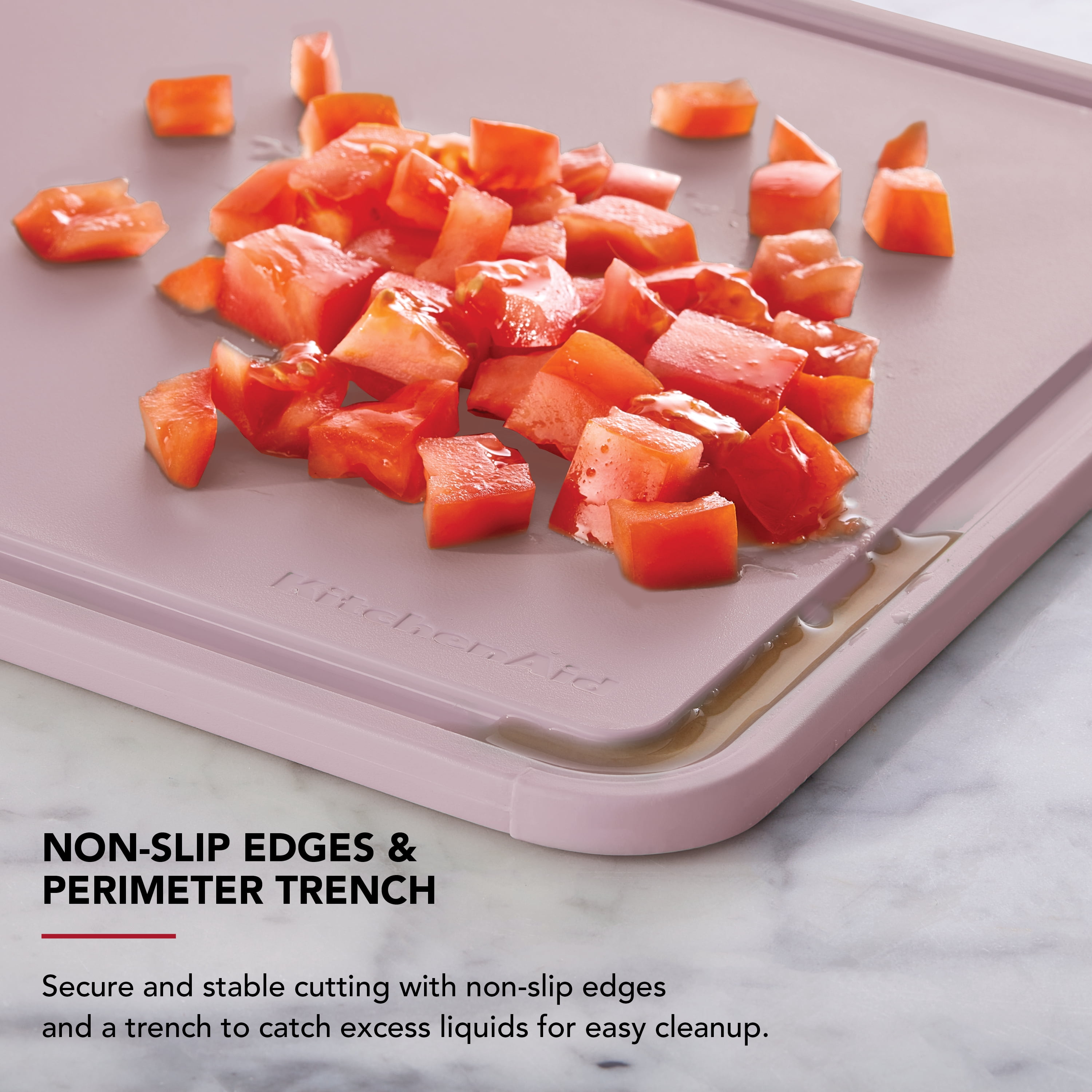 KitchenAid Classic Plastic Cutting Board with Trench, Non-Slip Edges, Dishwasher Safe, 11x14, Dried Rose