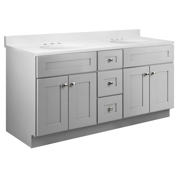 Design House Brookings Fully Assembled 61" x 22" Bath Cabinet with 8" Widespread Cultured Marble Vanity Top, Sherwin Williams® Gray