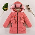 thumbnail image 2 of Teen Girls Winter Coats with Hooded Puffer Jacket Kids Letter Print Coat Zipper Long Sleeve Waterproof Kids Thicken Jacket Fall Jackets for Girls 11-12 Years, 2 of 9