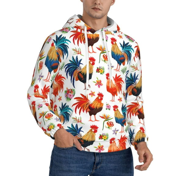 Chicken Rooster Flowers Hoodie Men Unisex 3d Fleece Hooded Sweatshirt X-Small