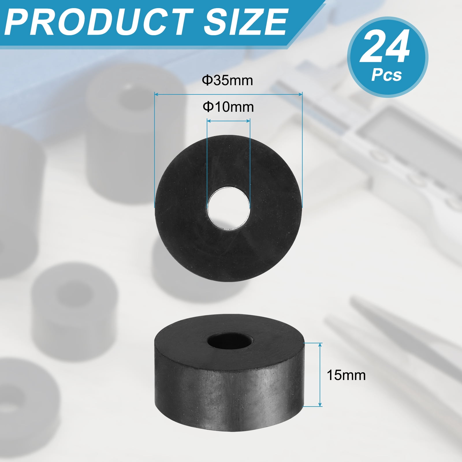 24pcs Rubber Spacers 35mm OD x 10mm ID x 15mm Height Round Anti Vibration Spacer