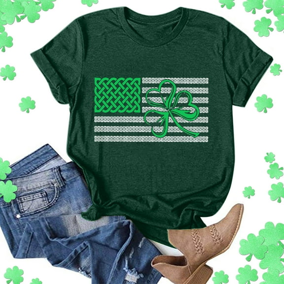 Aayomet St Patrick's Day Tops For Women Casual Fall T-Shirt Tee Women Casual Country Music Short Sleeve Tees Tops,Army Green XL
