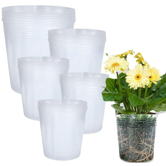 30 Pack Plant Nursery Pots,Plastic Planter with Drainage Hole,Plastic Gardening Pot Clear Plastic Orchid Pot,Indoor Planter,Seed Starting Pot Flower Plant Container for Seedling Succulent Vegetable