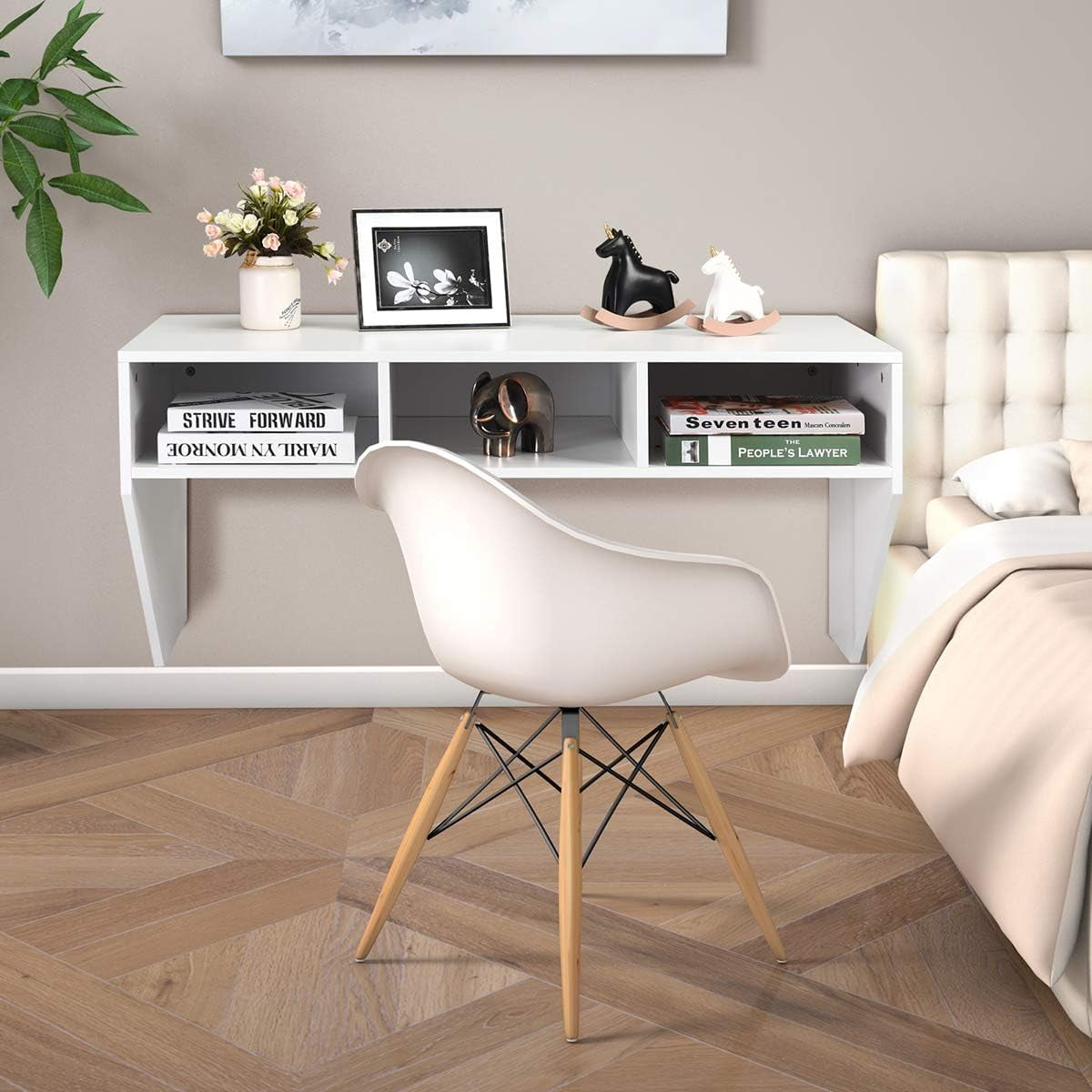 Gymax Computer Desk Wall Mounted Floating Table Home Office Shelf White