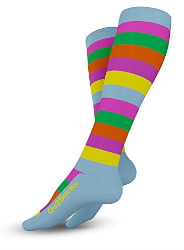 Go2 Compression Socks for Men Women Nurses Runners 20-30 mm Hg (High) - Medical Stocking Maternity Travel - Best Performance Recovery Circulation Stamina - (Stripe, L)