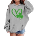 thumbnail image 4 of IWRICH St. Patrick's Day Hoodies for Girls Shamrock Heart Hooded Sweatshirts Gift Crewneck Casual Loose Fit Tops,Size 3-14 Years Grey 130, 4 of 4