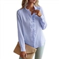 thumbnail image 2 of Blusa de Oficina de Larga con Cuello Alto y Botones A Rayas para Mujer, Color Azul, Talla M, 2 of 10