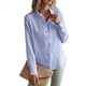 thumbnail image 2 of Blusa de Oficina de Larga con Cuello Alto y Botones A Rayas para Mujer, Color Azul, Talla M, 2 of 10