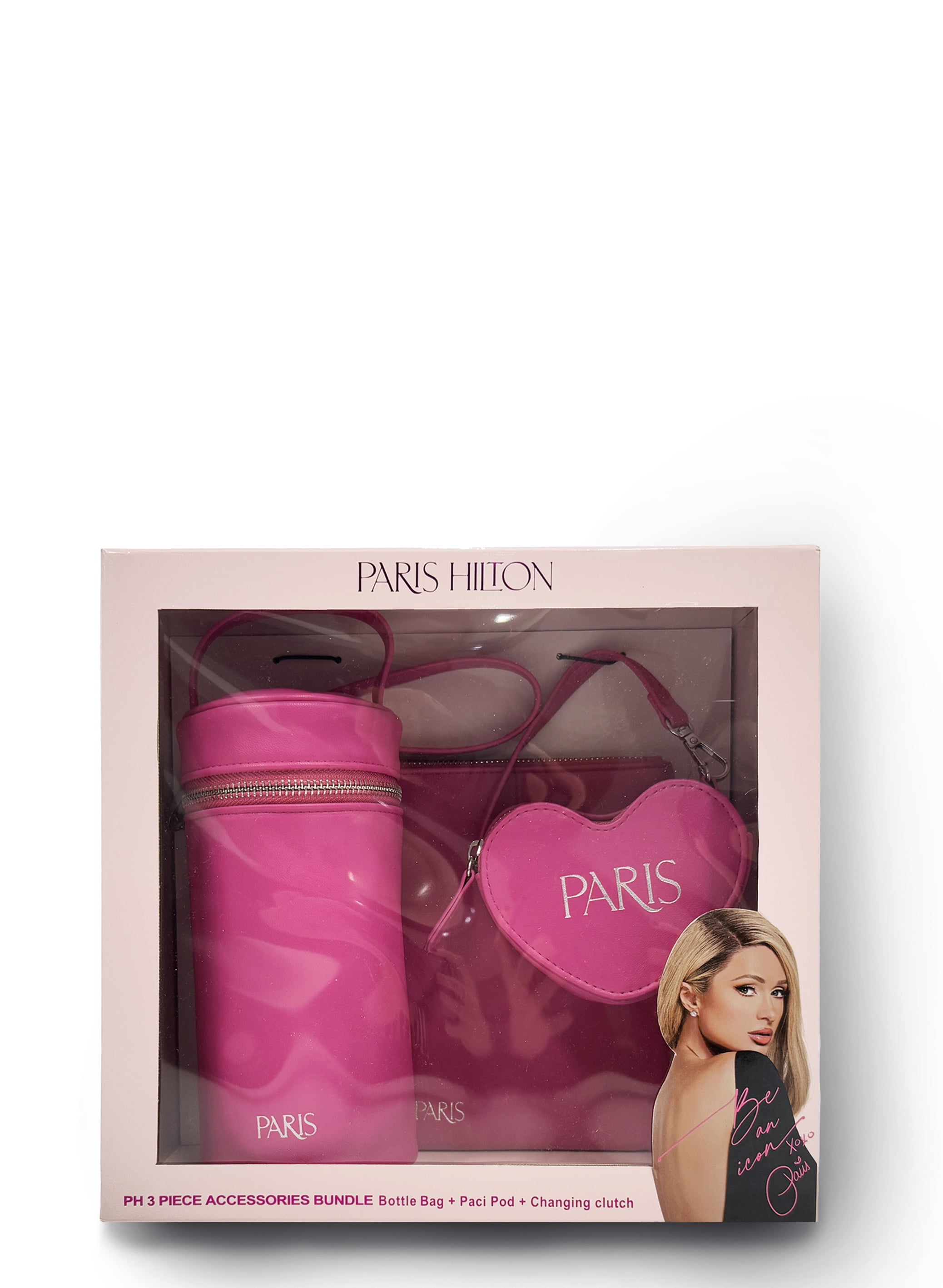 Paris Hilton Pink Chic Accessory Bundle – Iconic Hardware, Changing Clutch, Bottle Bag & Paci-Pod for Stylish Moms