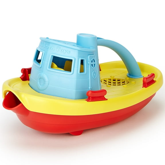 Green Toys: My First Tugboat - Blue Top - Floating Bathtime Toy, Watercraft Vehicle, Scoop & Pour Water Play, Recycled Plastic, Kid-Toddler-Baby 6 Mo