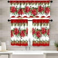 thumbnail image 2 of Red Christmas Kitchen Curtain,Red and Green Blooming Flowers Window Valances for Merry Xmas Bedroom Bathroom Laundry Short Curtains Decoration 3 Piece Set, 2 of 4