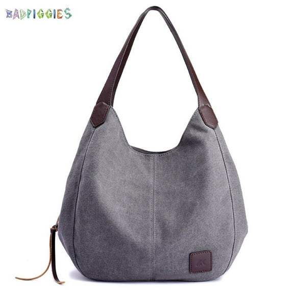 BadPiggies Fashion Women's Multi-pocket Canvas Cross Body Shoudler Bags Handbags Totes Messenger Bag Satchel Purses (Gray)