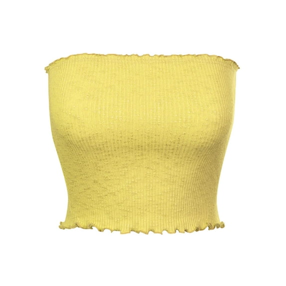 MixMatchy Women's Solid Ruffled Edge Ribbed Crop Tube Top