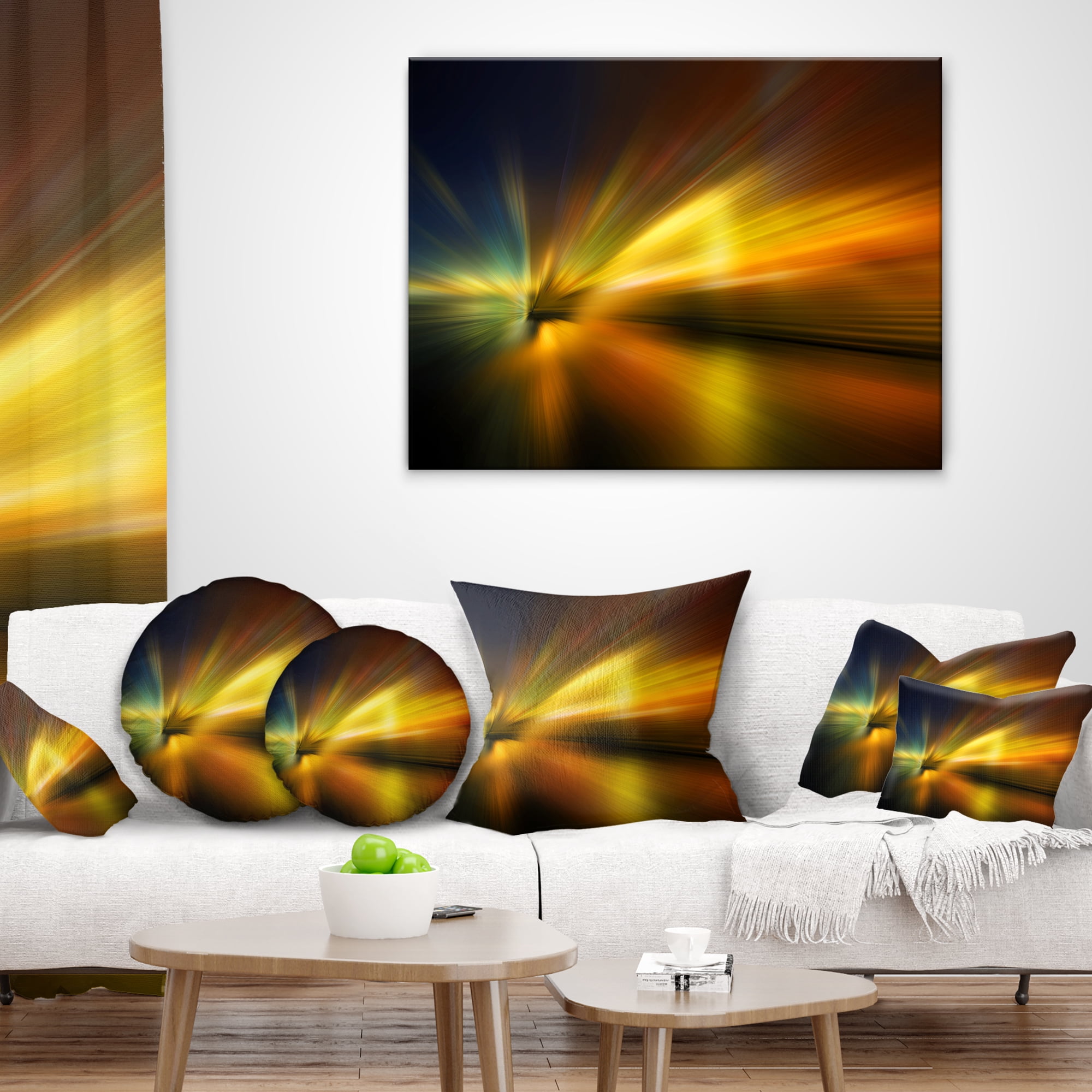 Designart Blue Over Gold Texture - Abstract Throw Pillow - 18x18