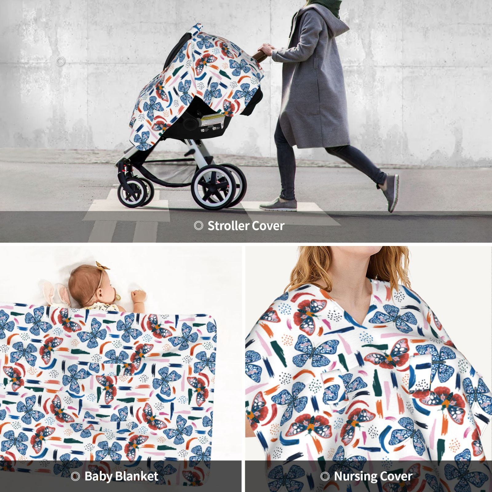 Car Seat Cover Baby - Retro Butterfly A Breathable Infant Car Seat Cover for Baby Carseat, Lightweight Comfort Baby Essentials Must Haves Newborn Stuff for Girl Boy