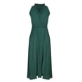 thumbnail image 5 of Elainilye Fashion Womens Dress Round-Neck Casual Sleeveless Solid Waisted Ruched Slimming Dresses with Belt,Green, 5 of 7