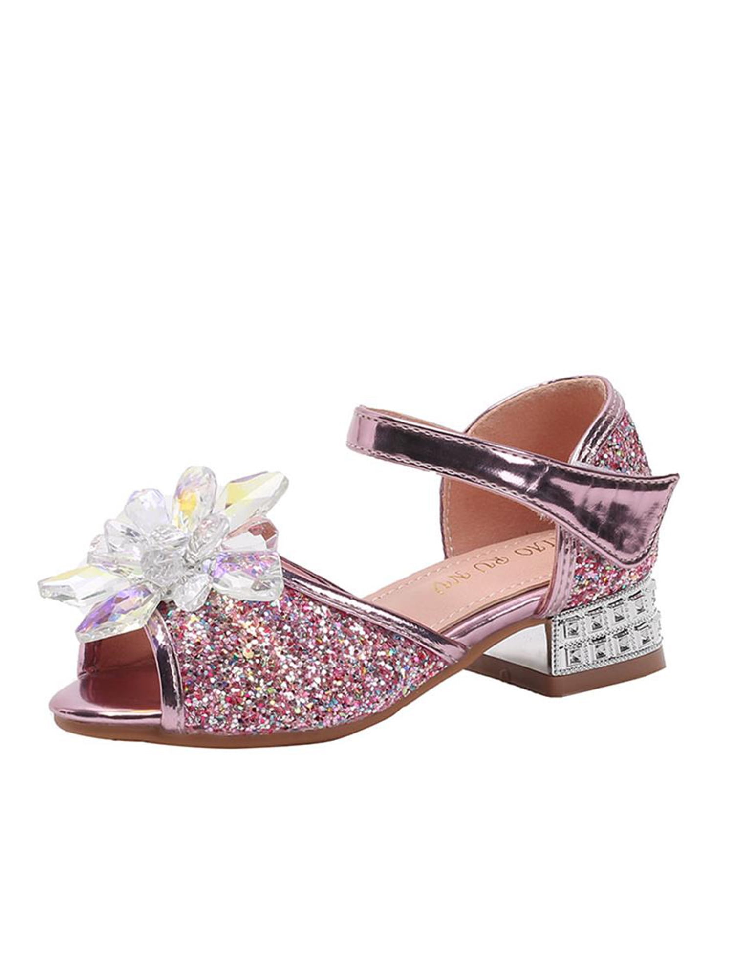 Kids Girls Low Heel Party Wedding Princess Shoes Peep Toe Heels Sandals