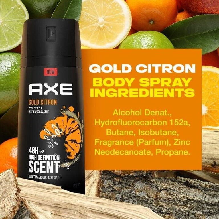 Axe Gold Citron Deodorant Natural Body Spray Cool Citrus White