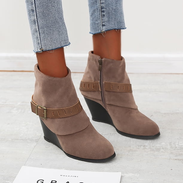 Botas de tacón alto para mujer, informales, con cordones, cremallera, Color sólido Wmkox8yii hfjk477