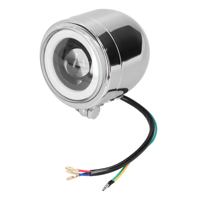 Phares Yeux d'Ange Ronds, Universel 4,25 Po Lampe Frontale LED Yeux d'Ange Ronds Faisceau Haut-Bas Rétro Moto DRL Plaque Chromée Coque