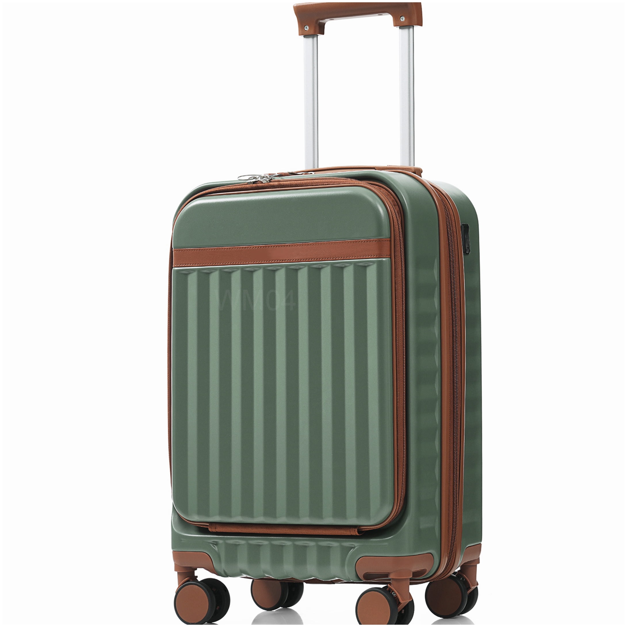 MANGIJOY Carry On Luggage with USB Port and Front Pocket, ABS 3-Piece Hardside Spinner Suitcase Set in Green for Men &; Women