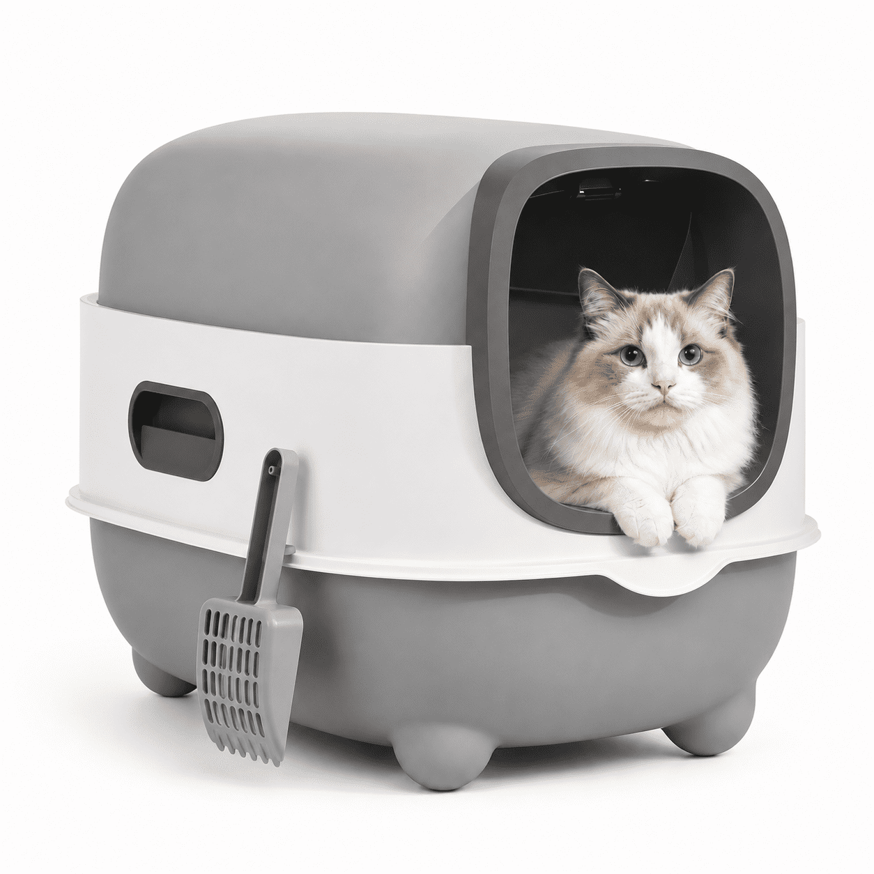 Brandon Super Extra Large Hooded Enclosed Cat Litter Box, Grey
