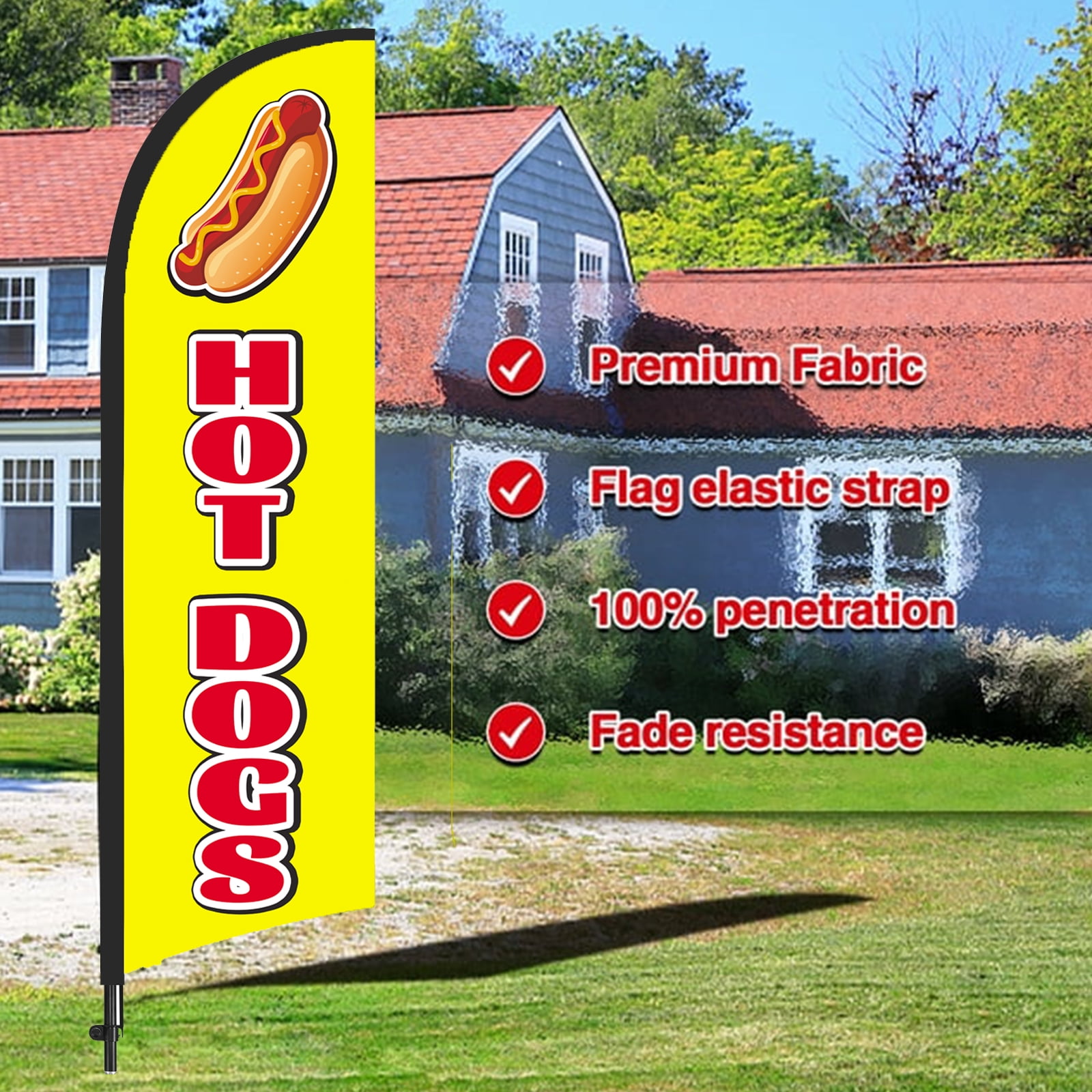 QSUM Hot Dog Sign Feather Flag with Pole Kit,8.2FT Hot Dog Decoration Display, Hot Dog Business Sign,Hot Dog Swooper Flag，Advertising Flag