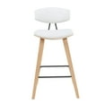 thumbnail image 3 of Armen Living Swivel Bar Height Stool with White Upholstered Seat and Patterned Oak Wood Frame, 3 of 5