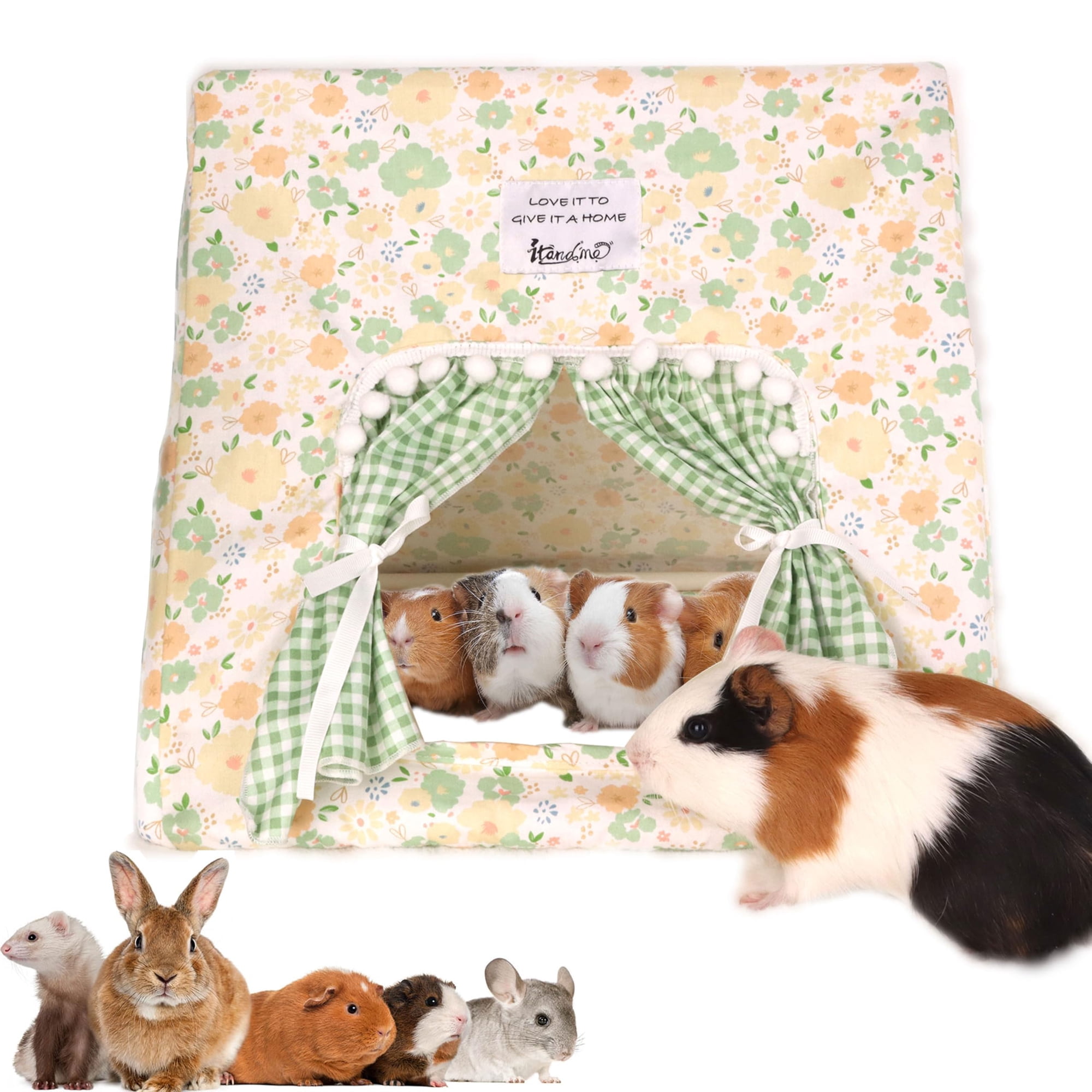 NexTone Large Guinea Pig Hideout with Curtain, MachineWashable TeepeeStyle Pet Shelter for Rabbits Chinchillas Rats Ferrets
