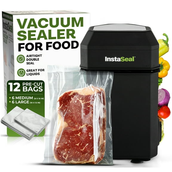 InstaSeal Food Vacuum Sealer Machine, Upright Vacuum Sealer Machine Allows to Vacuum Seal Liquids, Food Sealer, Keeps Food Fresh Longer As Seen on TV Products, Black