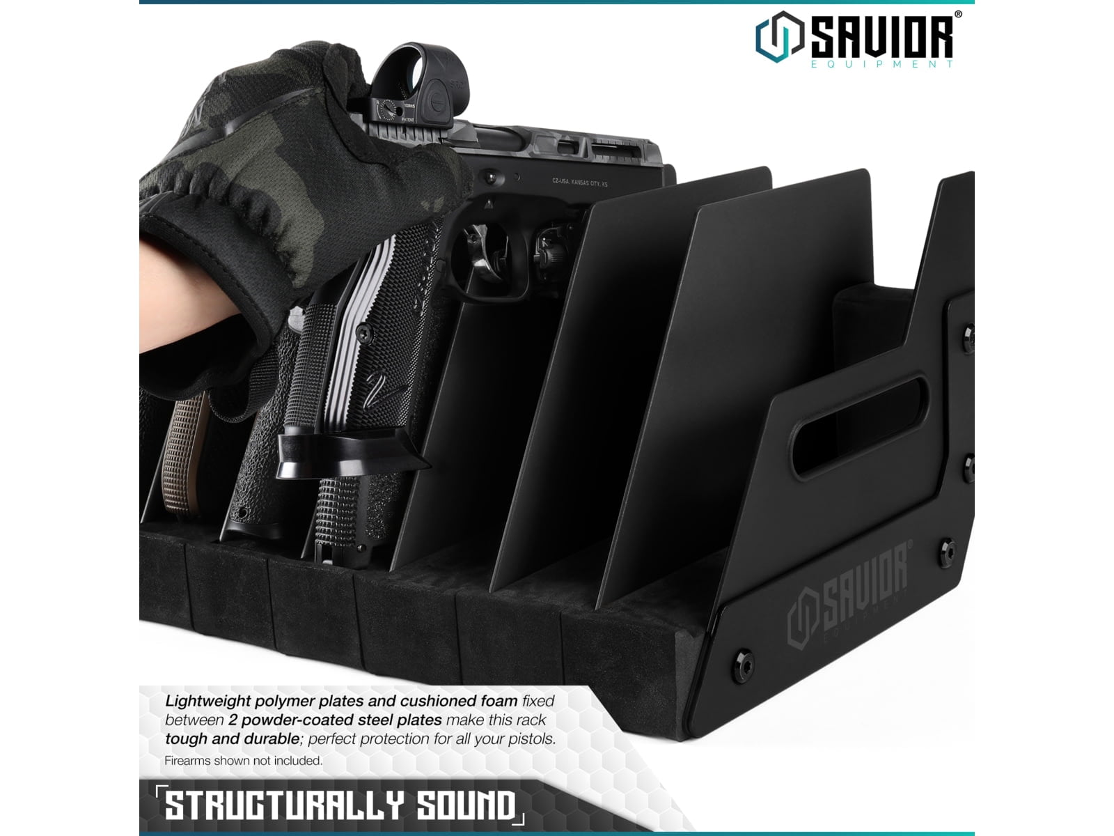 Savior Equipment 8 Slot Pistol Rack, Black, 7in H x 16.5in L x 9.5in D