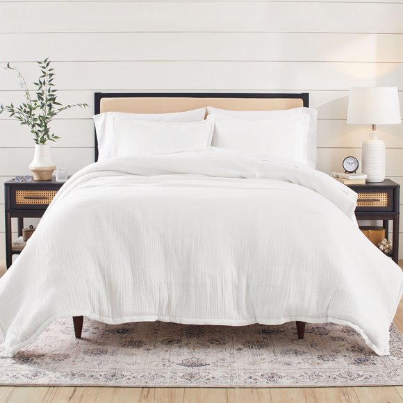 Better Homes & Gardens 3-Piece Arctic White Crinkled Gauze Duvet Set, Adult King
