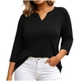 thumbnail image 5 of GERsome Plus Size 3/4 Sleeve T-Shirts for Women V-Neck Loose Fit Casual Trendy Blouses Black 4XL, 5 of 6
