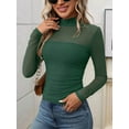 thumbnail image 2 of Women'S Sexy- Mock Turtle Neck Long Sleeve Tops Sheer Mesh Ruched Trendy Going Out Shirts Blouse Green L, 2 of 7