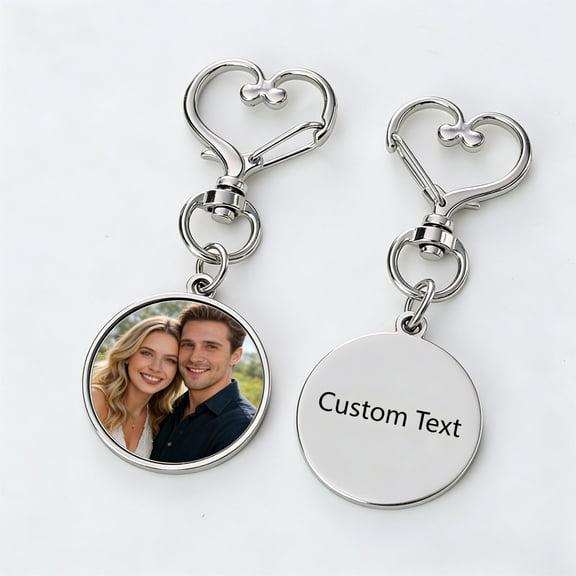 Cevemin Custom Photo Keychain - Romantic Alloy Heart Round Rotating Clasp Keyring Gift with Insert for Couples, Valentine's Day, Anniversary