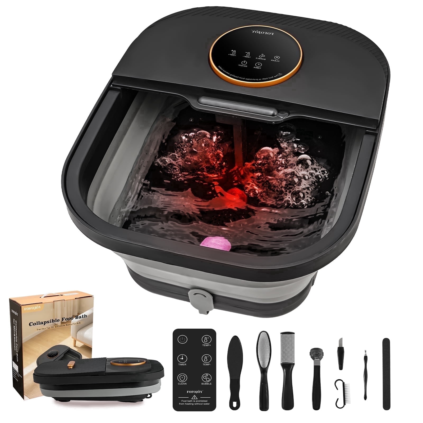 Collapsible Foot Spa with Heat and Massage Rollers,Bubbles, Temperature Control, Remote Control, Pedicure Foot Spa Kit