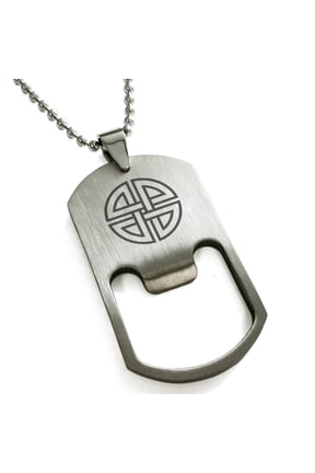 Stainless Steel Shield Knot Viking Norse Rune Engraved Bottle Opener Dog Tag Pendant Necklace