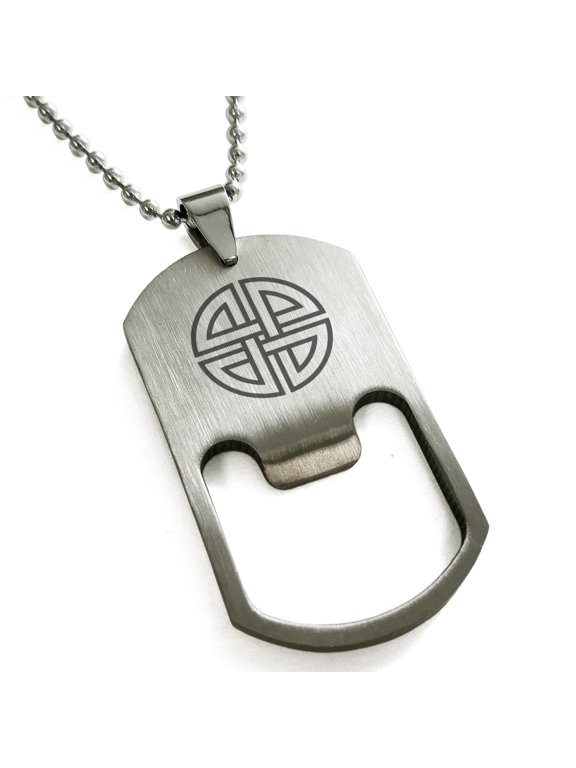 Stainless Steel Shield Knot Viking Norse Rune Engraved Bottle Opener Dog Tag Pendant Necklace