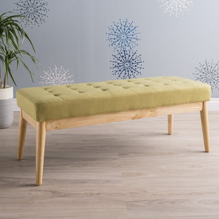Noble House Jennings Modern Mid Century Upholstered 17.00 inch Bench  Bright Green