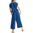 thumbnail image 3 of Women's 2 Piece Smocked Top Wide-Leg Pants Set High Waist Lounge Outfit Casual Boho Matching Set, 3 of 7