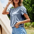 thumbnail image 6 of QLEICOM Womens Summer Tops Oversized T-shirts Ladies Round Neck Solid Color Short Sleeve Casual Loose Tunic Tank Tops Women Shirts Blouses Blue S, 6 of 7