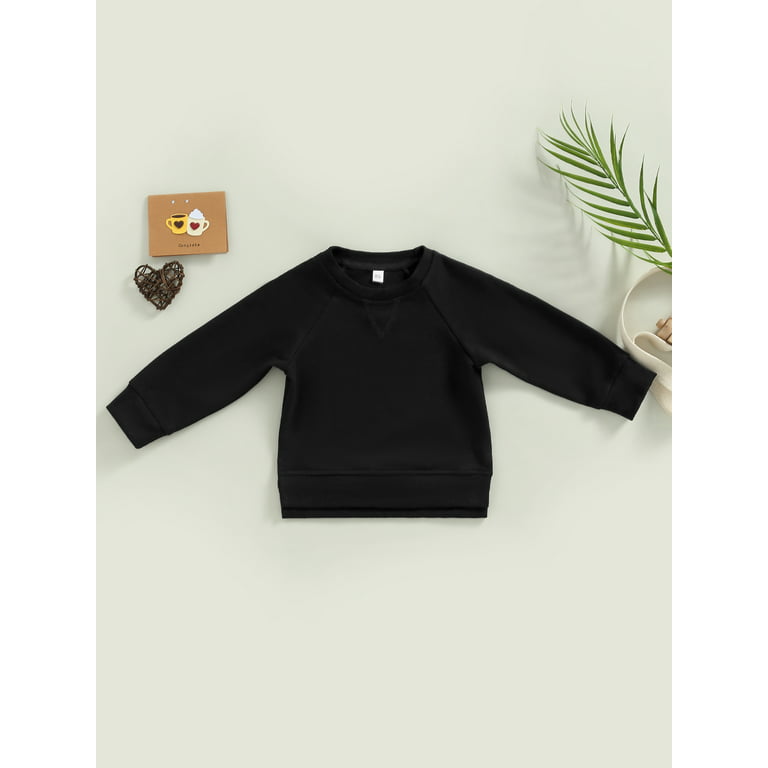Long Fall Pullover Spring T-Shirt Toddler Sleeve Cotton Girl Black Crewneck Tops Baby Clothes Solid Boy Canrulo Months 18-24 Sweatshirt