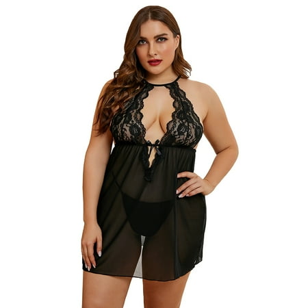 

Women Floral Lace Lingerie Sets Dress + Thong 2 Pieces XXXL Black