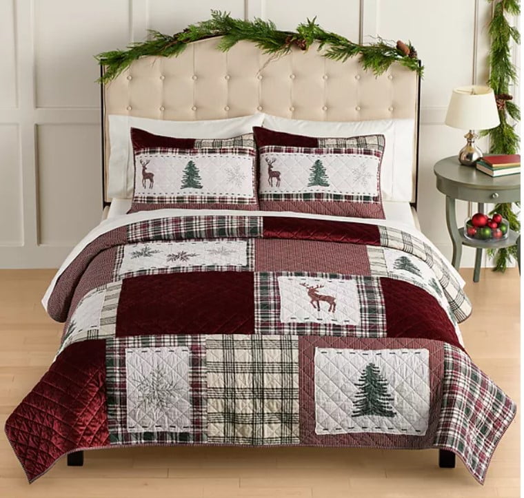 St.Nicholas Square Holiday Cal-King Quilt & 2 King Shams farmhouse Patchwork 