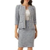 DARING DIVA Women's 2 Piece Tweed Skirt Set Suit Jacket Pencil Skirt M Gray Blue