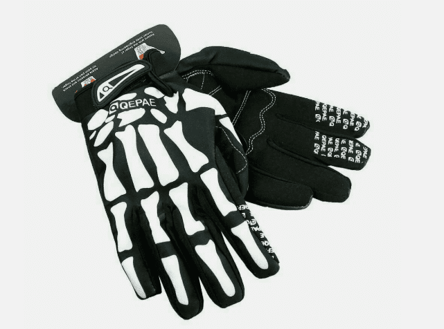 Biker Skeleton Bone Gloves – Full Finger Motorcycle, Cycling & Racing Gloves – Goth Style Mechanics Gloves (Size L)