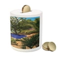 thumbnail image 3 of Beach Piggy Bank, Holiday in Seychelles Theme Exotic Beach Pool Summer Vacation Greenery, Ceramic Coin Bank Money Box for Cash Saving, 3.6" X 3.2", Green Blue Pale Brown, by Ambesonne, 3 of 4